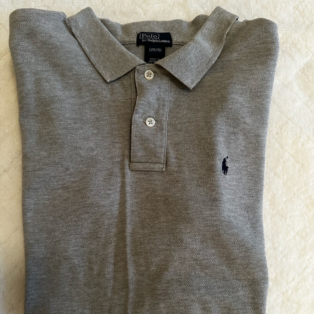 Boys Mesh Polo Heathered Gray Size L (14-16)